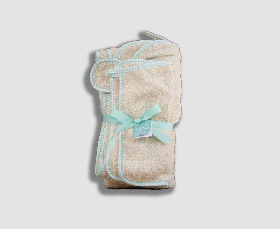 ORGANIC HOODED BABY TOWEL AND WASH CLOTH