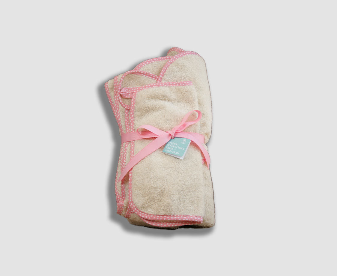 ORGANIC HOODED BABY TOWEL AND WASH CLOTH