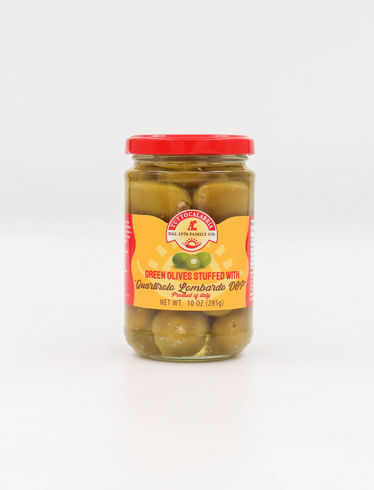 GREEN OLIVES STUFFED WITH QUARTIROLO LOMBARDO DPO