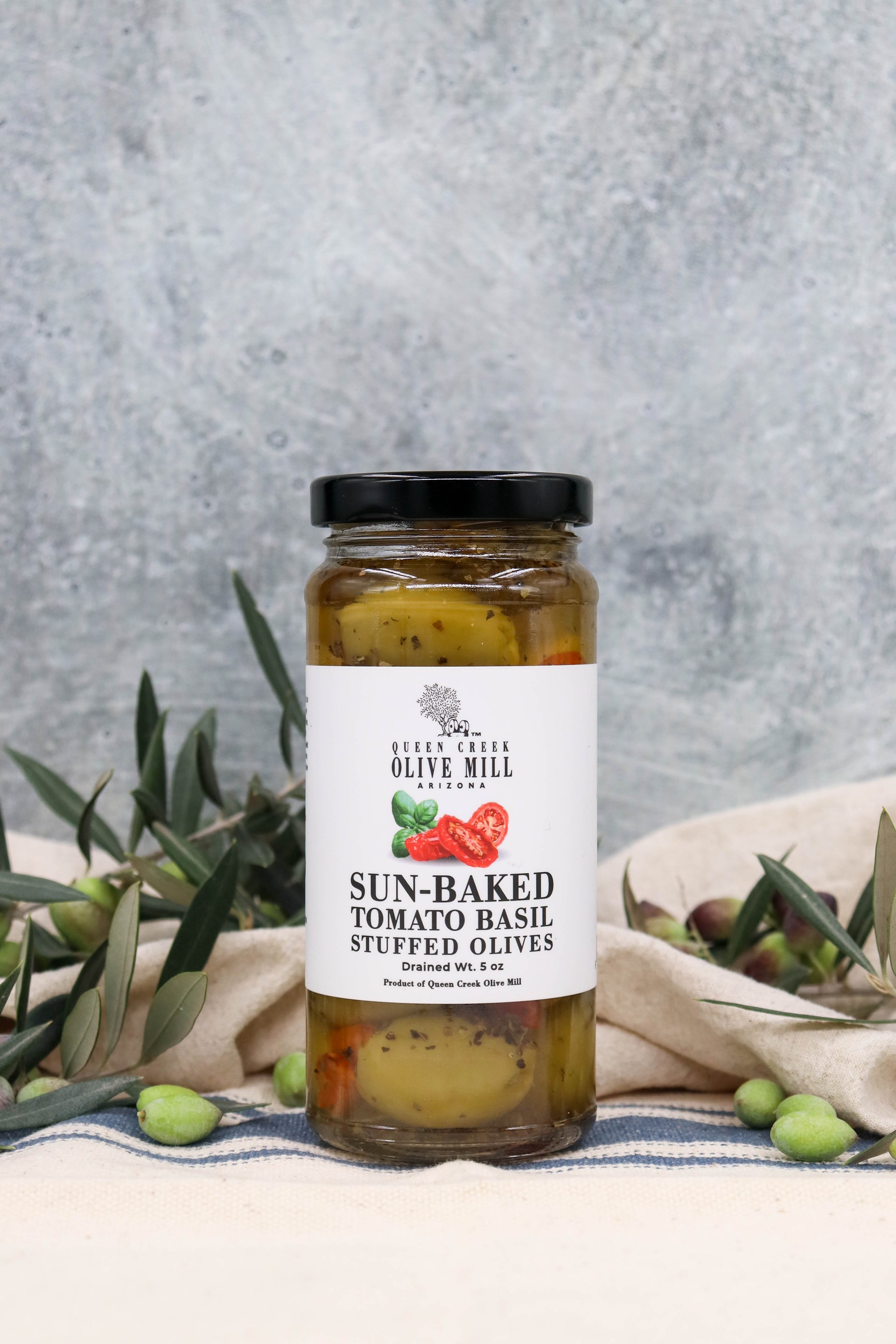 SUNBAKED TOMATO BASIL STUFFED OLIVES