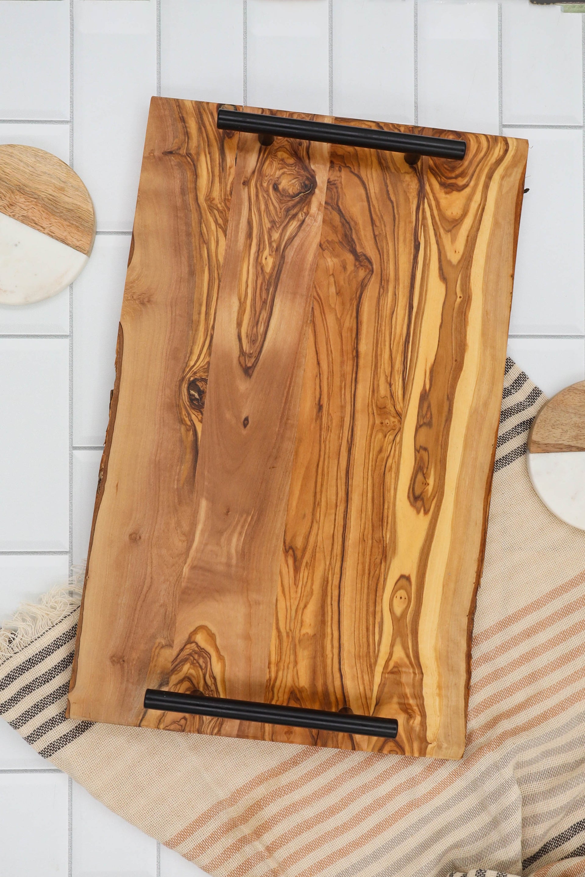 16.5" SERVING TRAY W/BLACK HANDLES