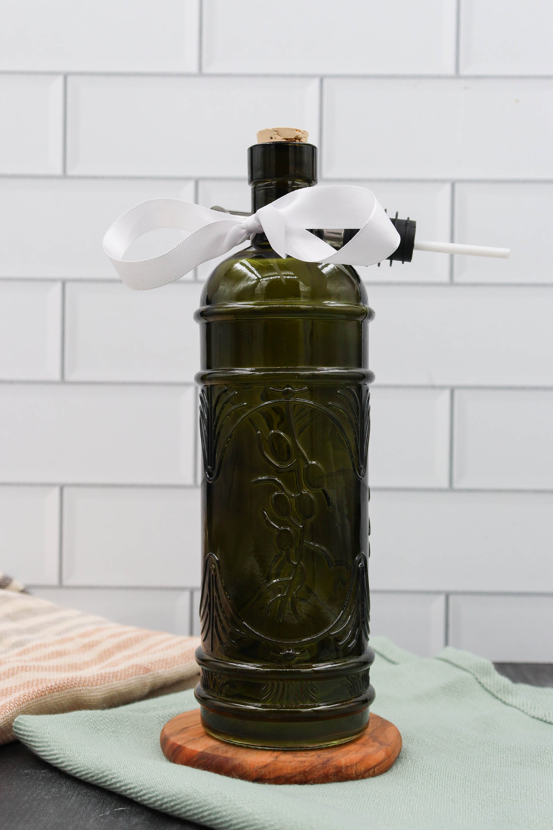 OLIVE LEAF GLASS BOTTLE - VINTAGE GREEN