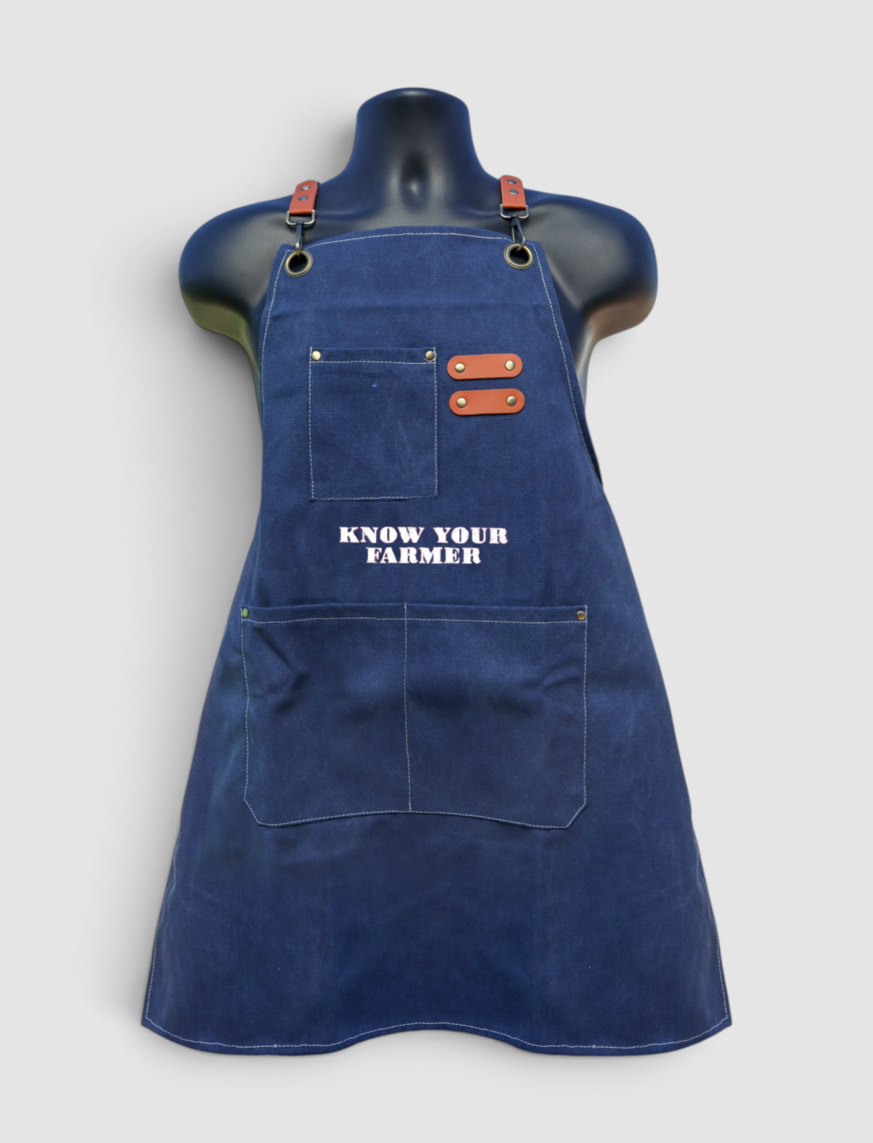NAVY BLUE KNOW YOUR FARMER EMBROIDERED APRON