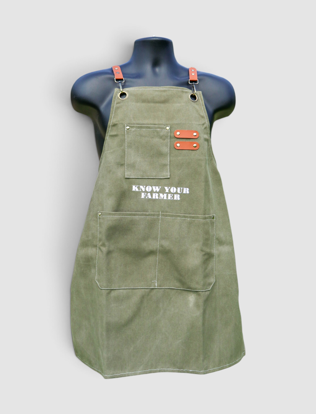 SAGE GREEN KNOW YOUR FARMER EMBROIDERED APRON
