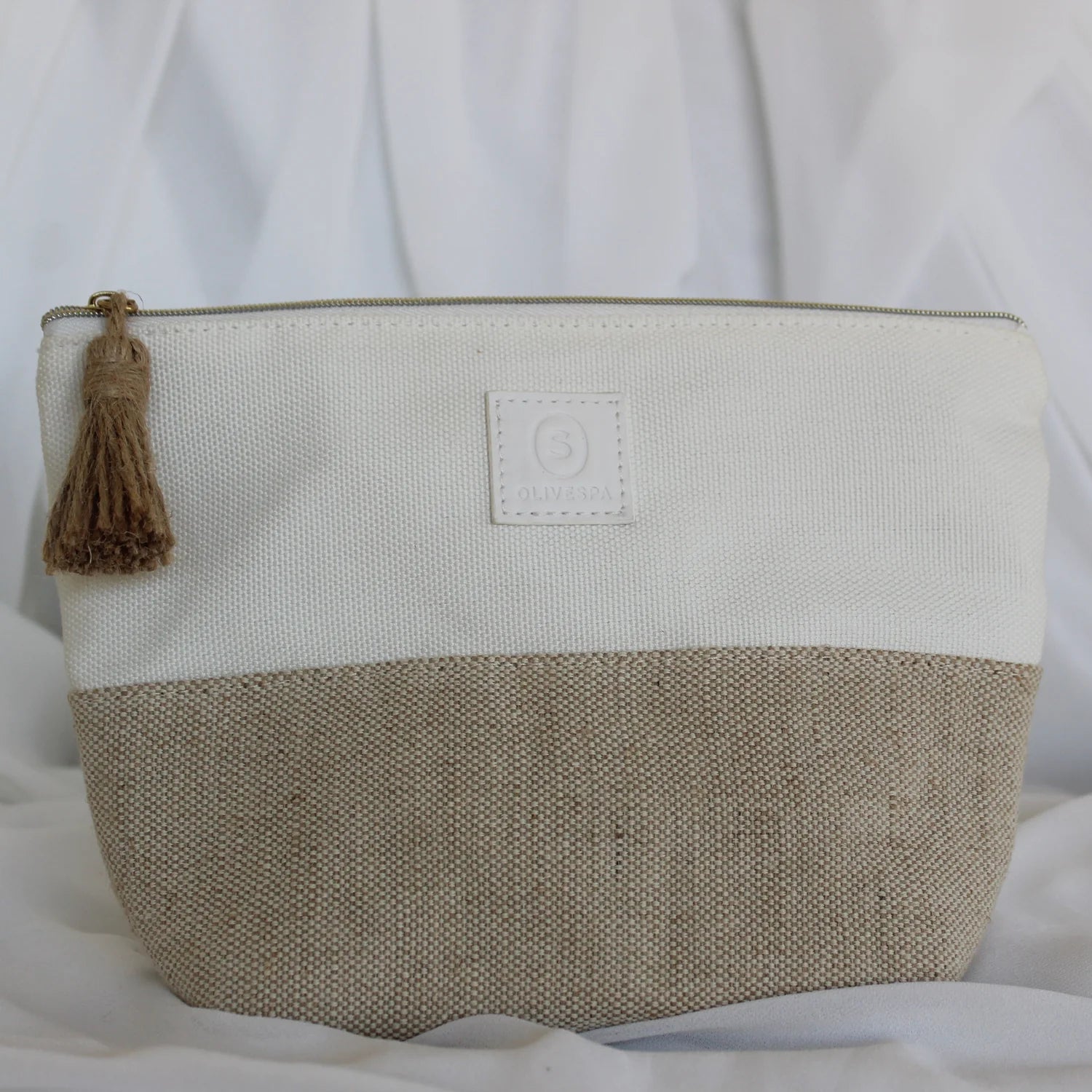 JUTE AND BAMBOO LOGO COSMETIC BAG
