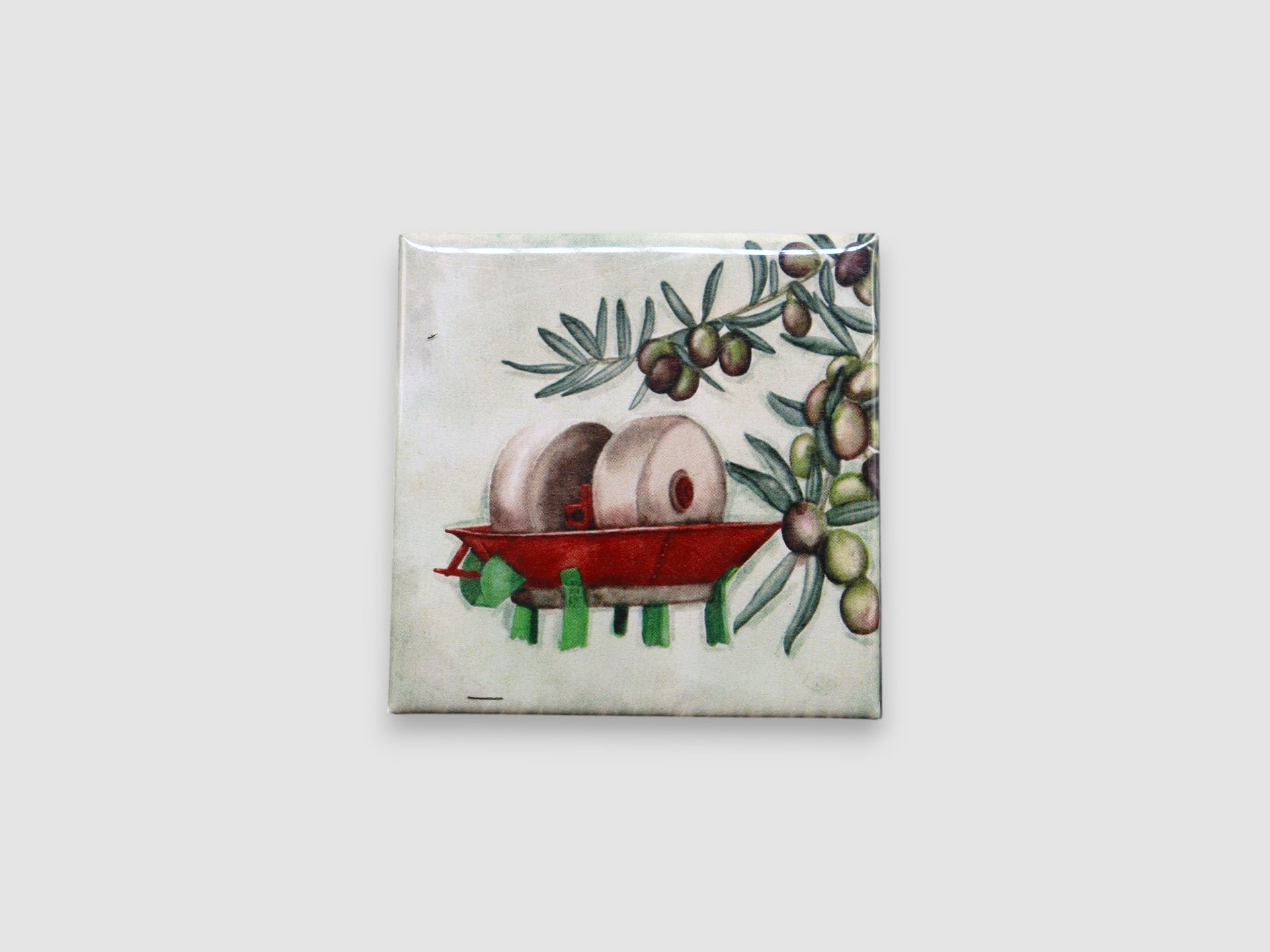 Dolce Vita Watercolor Old Stone Mill and Olive Branch Design Magnet