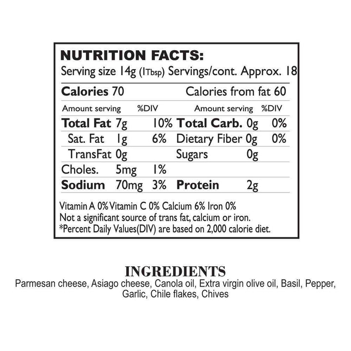Nutrition Facts Asiago Parmesan Tapenade