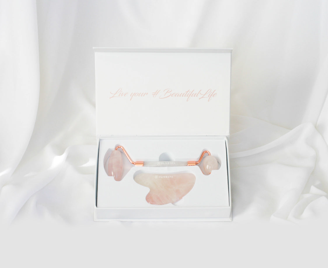 ROSE QUARTZ ROLLER + GUA SHA BOXED SET