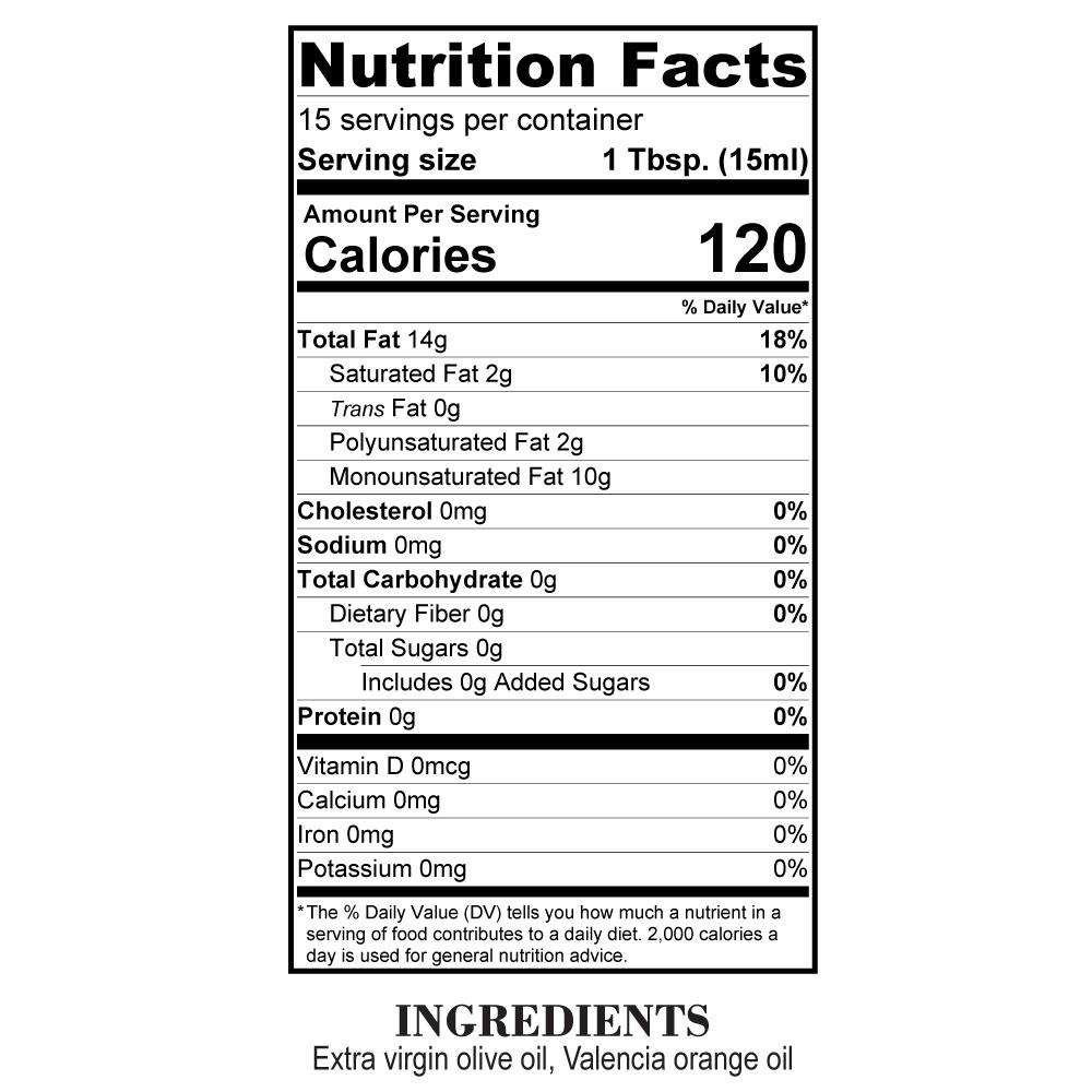 Nutrition Facts Valencia Orange Olive Oil