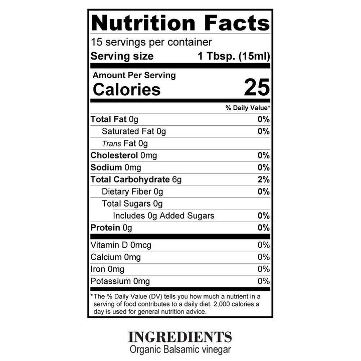 Nutrition Facts Organic Aged Balsamic Vinegar