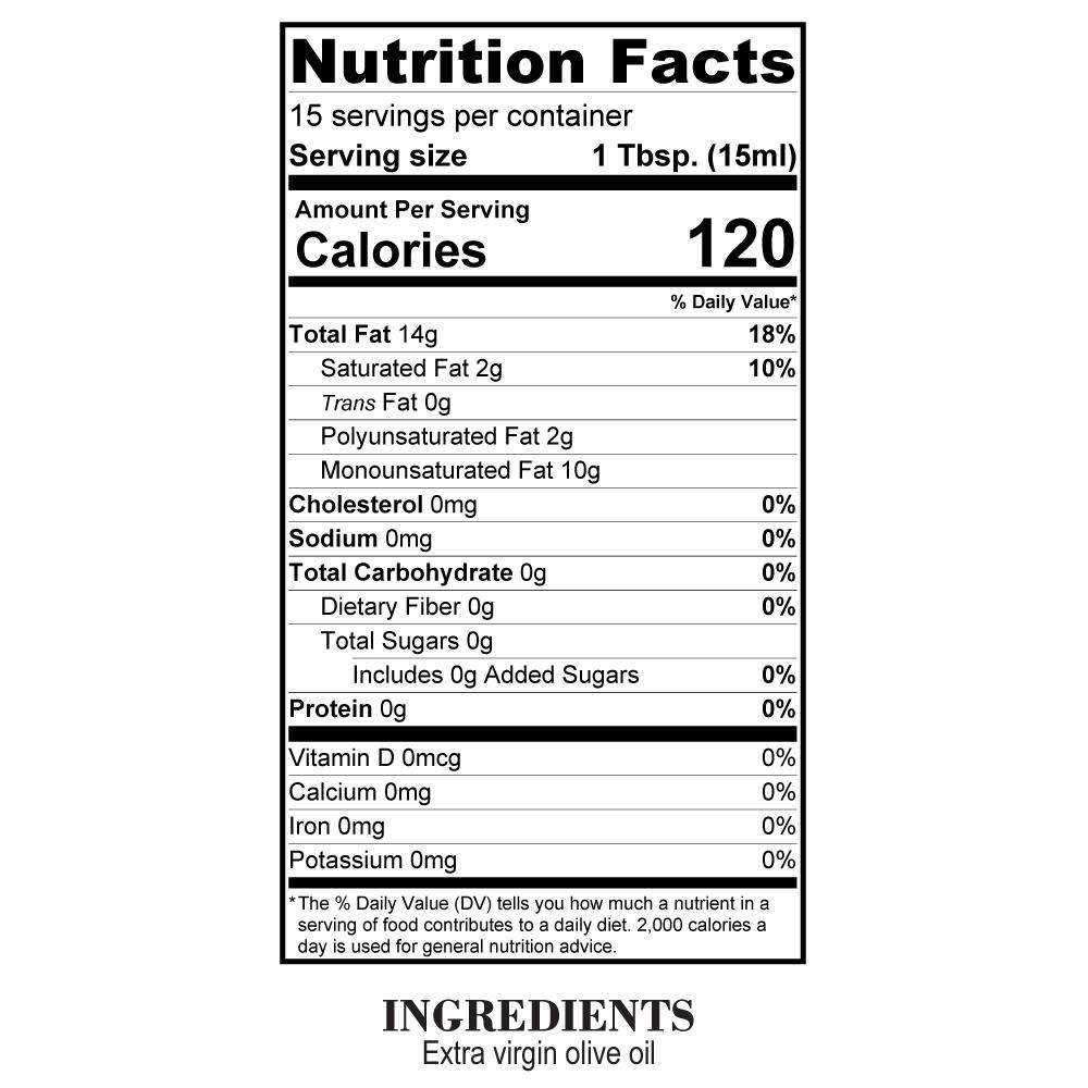 Nutrition Facts Balanced Extra Virgin Olive Oil