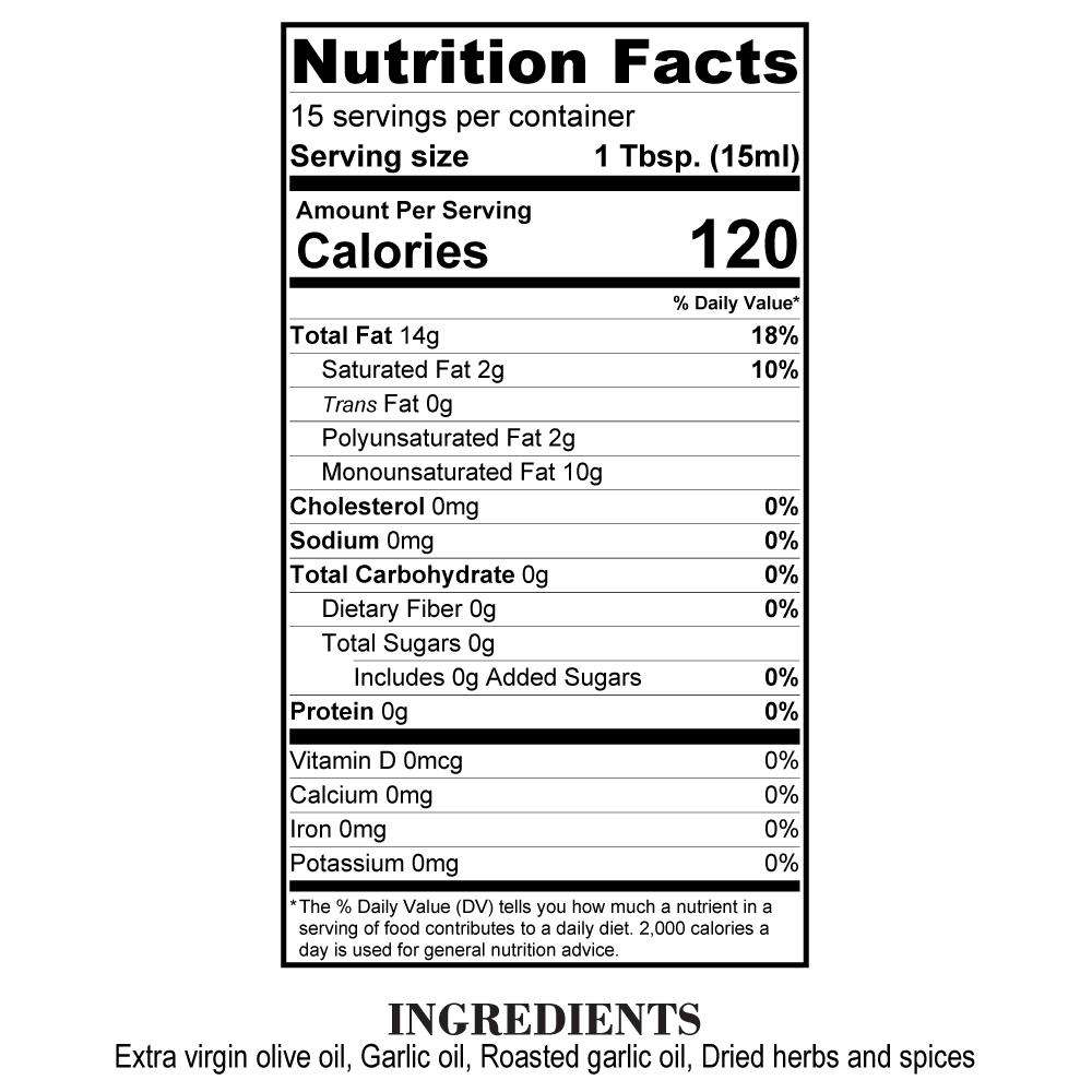Nutrition Facts Garlic & Herb Drizzle Oil
