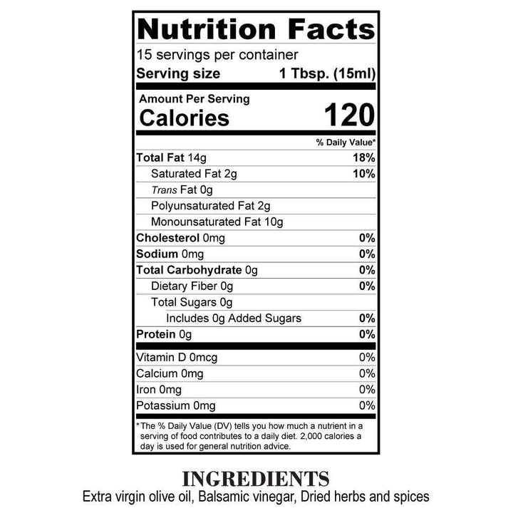 Nutrition Facts Gourmet Dipping Olive Oil