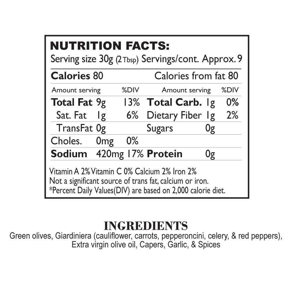 Nutrition Facts Muffuletta Tapenade