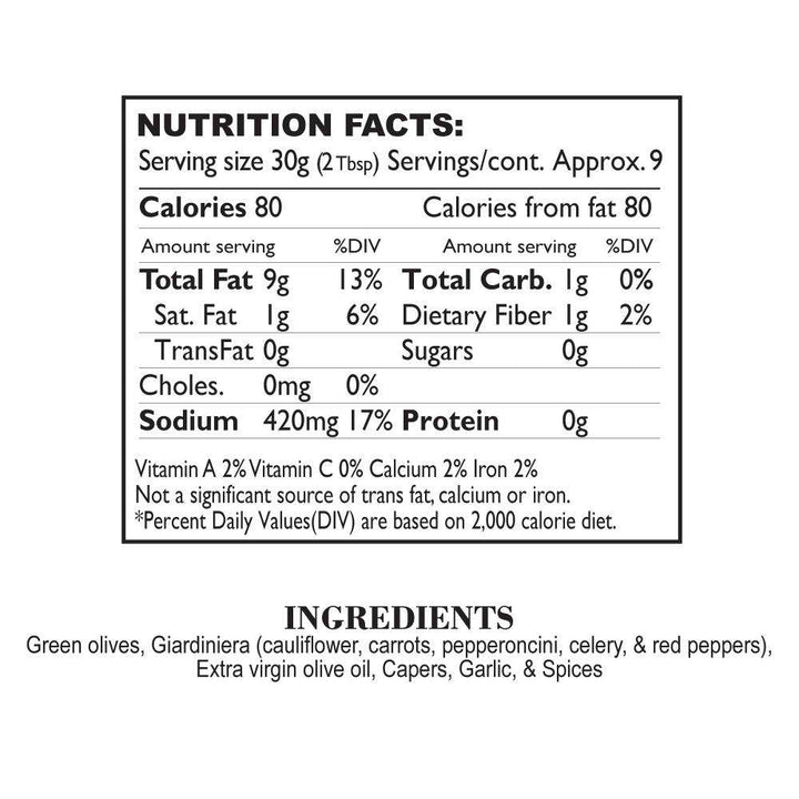 Nutrition Facts Muffuletta Tapenade