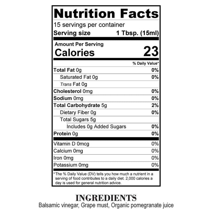 Nutrition Facts Pomegranate White Balsamic Vinegar