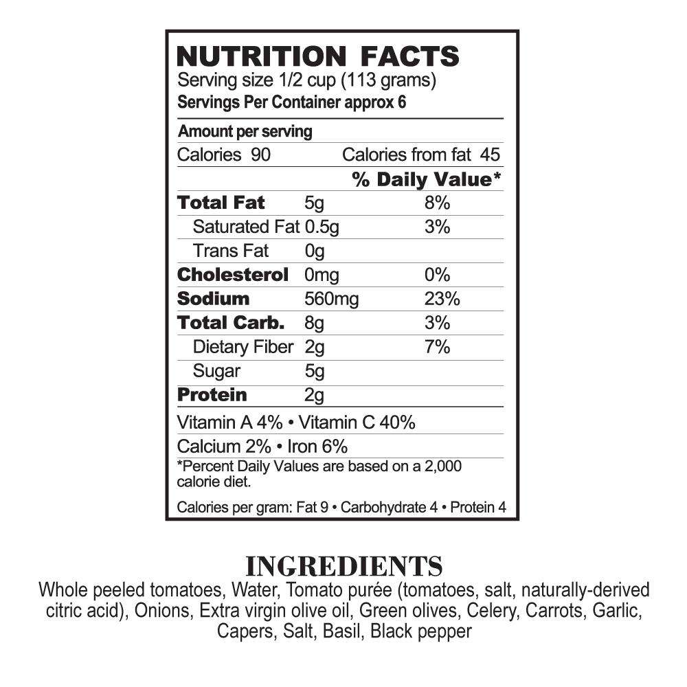 Nutrition Facts Puttanesca Pasta Sauce