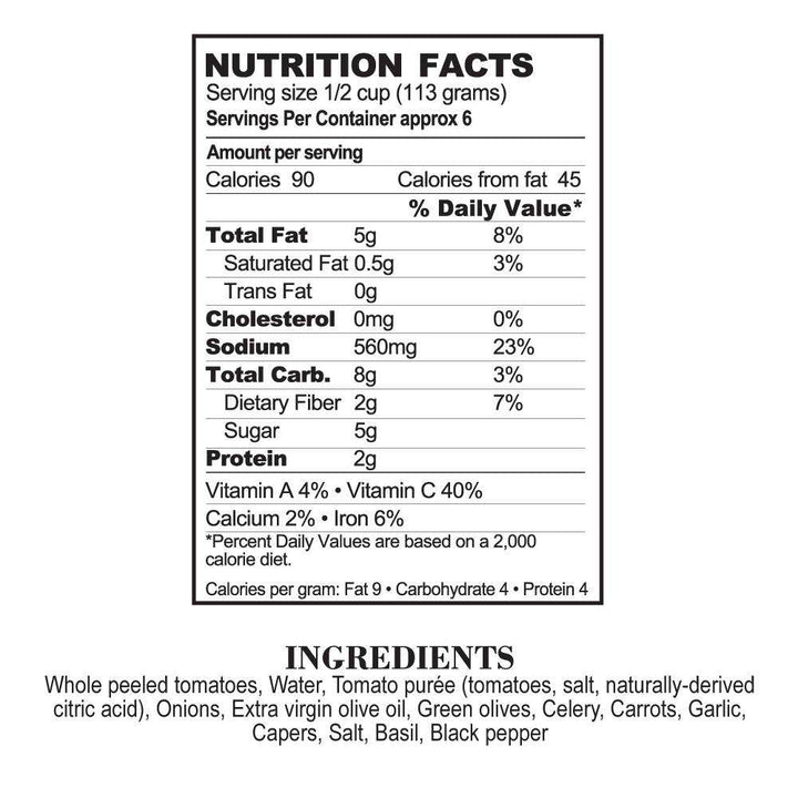 Nutrition Facts Puttanesca Pasta Sauce