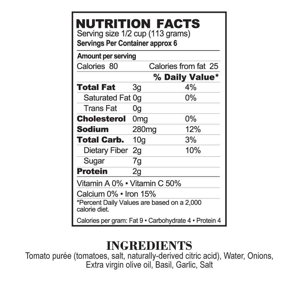 Nutrition Facts Simply Red Sugo Pasta Sauce