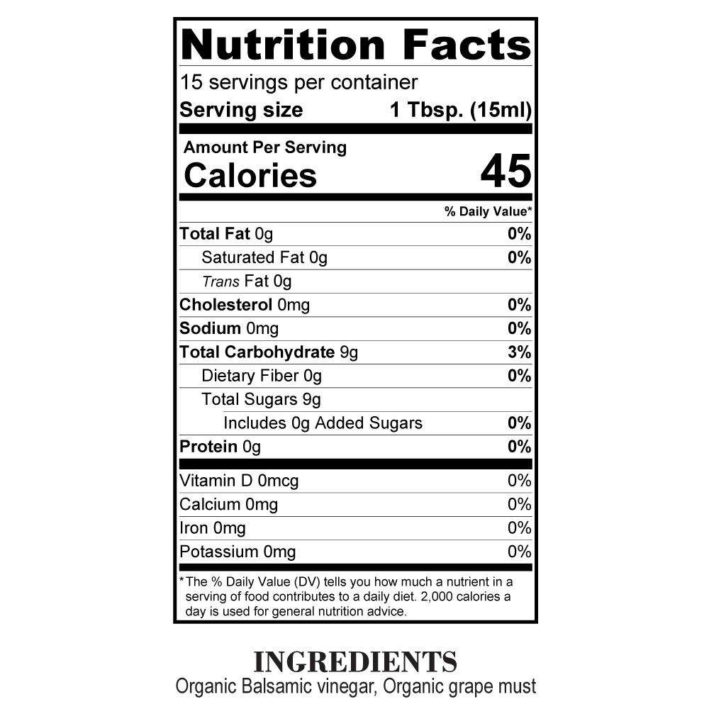 Nutrition Facts Organic Traditional Style Balsamic Reduction