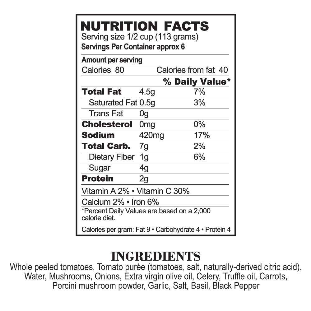 Nutrition Facts White Truffle & Wild Mushroom Pasta Sauce