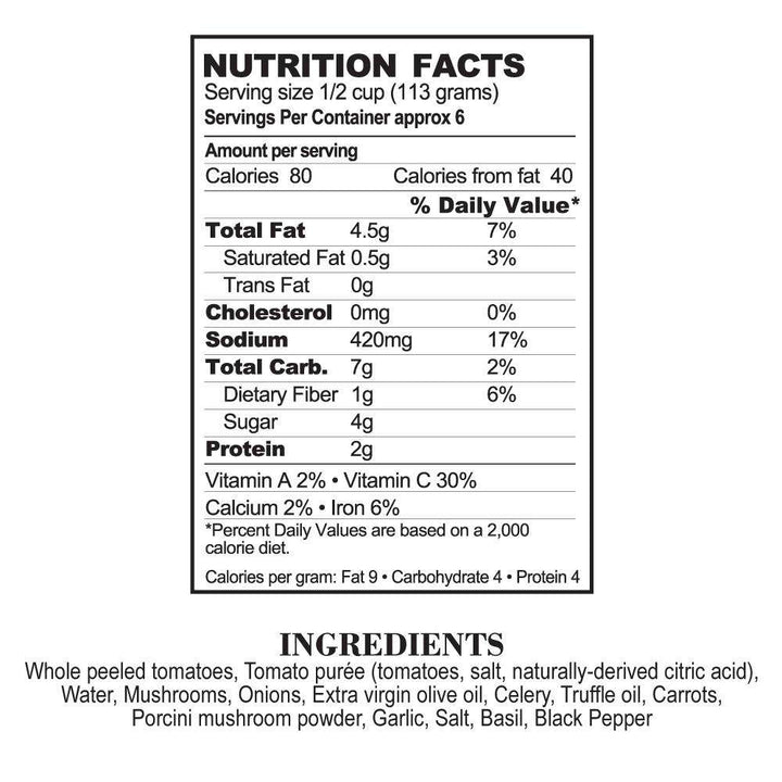 Nutrition Facts White Truffle & Wild Mushroom Pasta Sauce