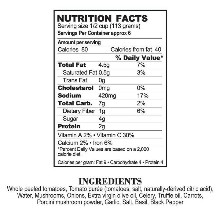 Nutrition Facts White Truffle & Wild Mushroom Pasta Sauce